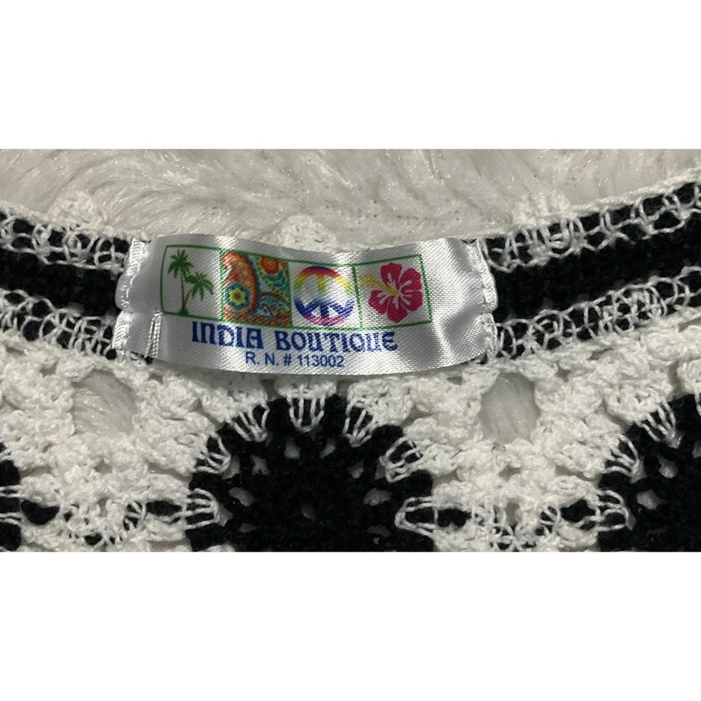 India Women's Boutique OS Crochet Knit Halter Top  Boho‎  Black & White No Tag - Picture 3 of 9